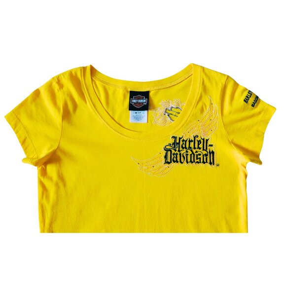 Yellow Harley-Davidson Women's Size Small T-Shirt with Embellishments - Picture 7 of 8
